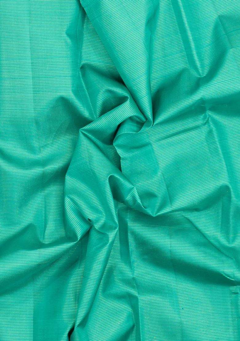 Turquoise Handloom Kanchipuram Silk Saree With Stripes Buttas With Buttas And Brocade Design For Women - Indya