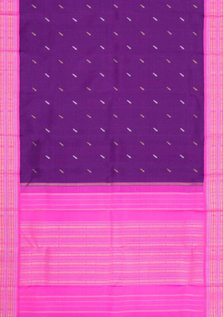 Purple Handloom Korvai Kanchipuram Silk Saree With Buttas With Korvai And Temple Border Design For Women - Indya