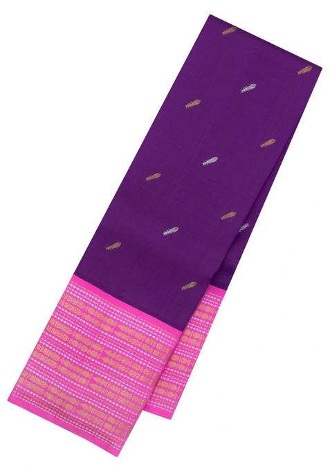 Purple Handloom Korvai Kanchipuram Silk Saree With Buttas With Korvai And Temple Border Design For Women