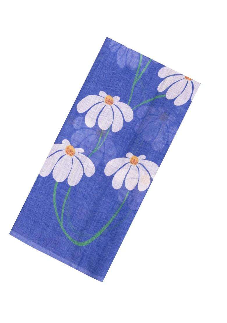 Purple Printed Synthetic Linen Saree With Floral Motifs For Women - Indya