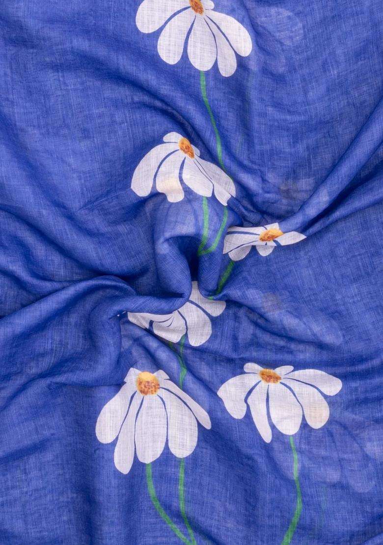 Purple Printed Synthetic Linen Saree With Floral Motifs For Women - Indya