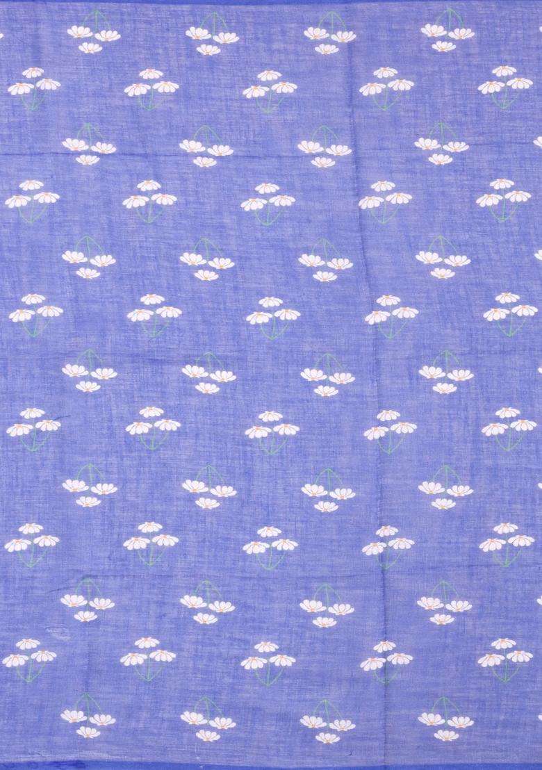 Purple Printed Synthetic Linen Saree With Floral Motifs For Women - Indya