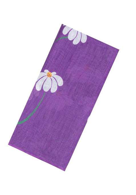 Lilac Printed Synthetic Linen Saree With Floral Motifs For Women