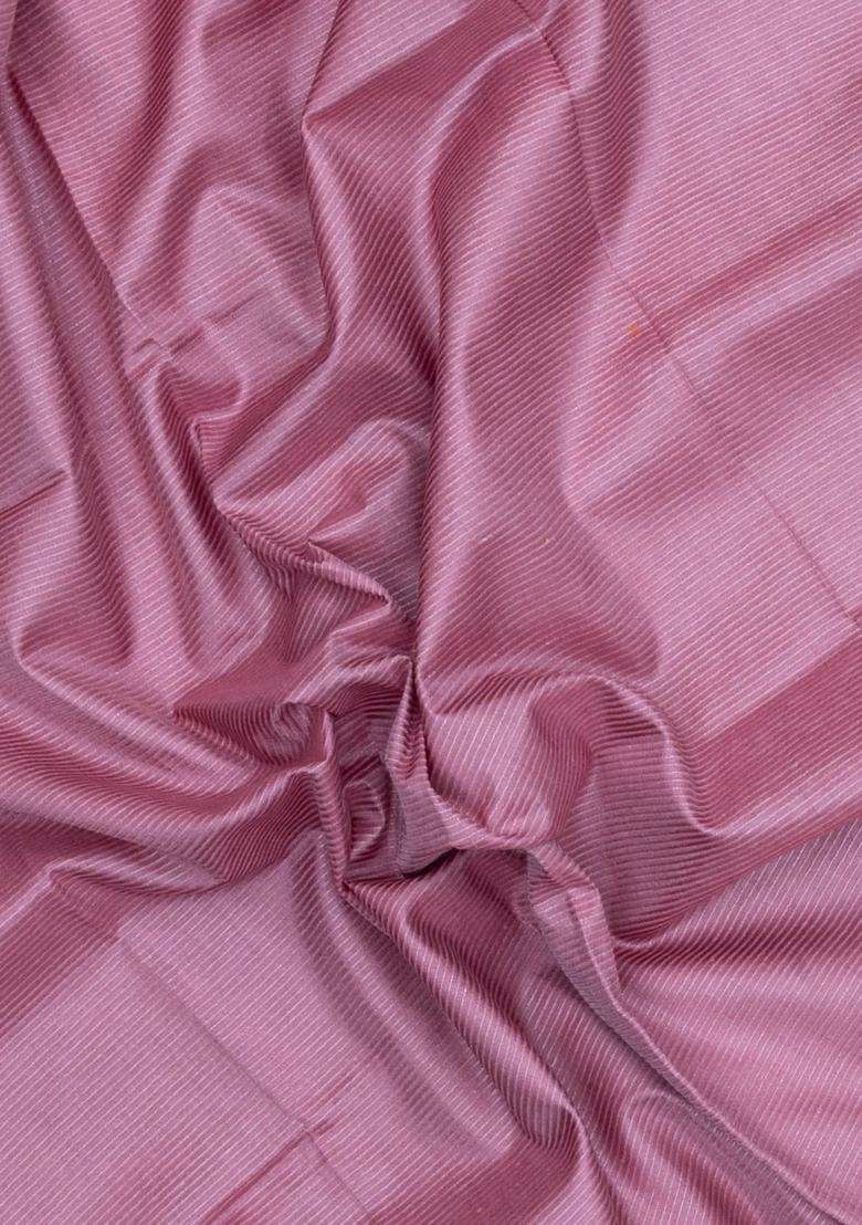 Dusty Pink Woven Tussar Silk Saree With Stripes With Checks And Stripes Design For Women - Indya