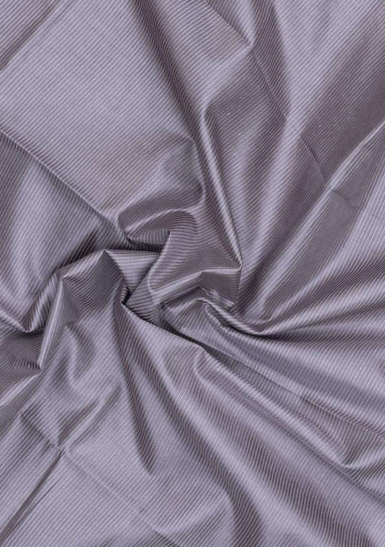 Grey Woven Tussar Silk Saree With Stripes With Checks And Stripes Design For Women - Indya