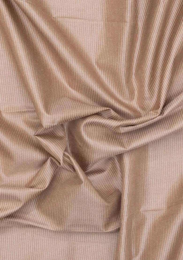 Taupe Woven Tussar Silk Saree With Stripes With Checks And Stripes Design For Women - Indya
