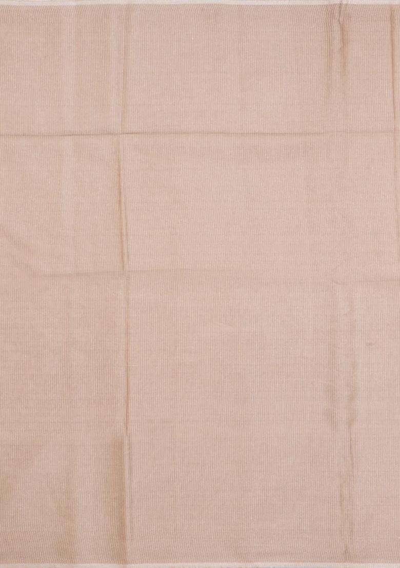 Taupe Woven Tussar Silk Saree With Stripes With Checks And Stripes Design For Women - Indya