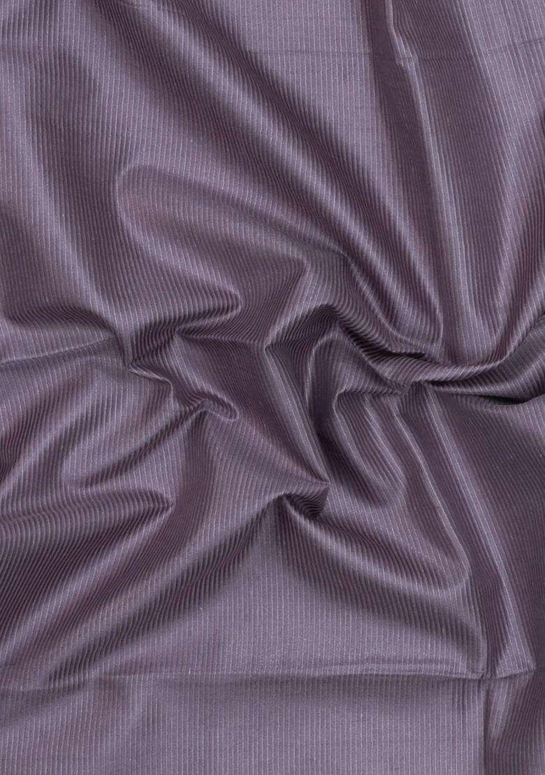 Dark Grey Woven Tussar Silk Saree With Stripes With Checks And Stripes Design For Women - Indya