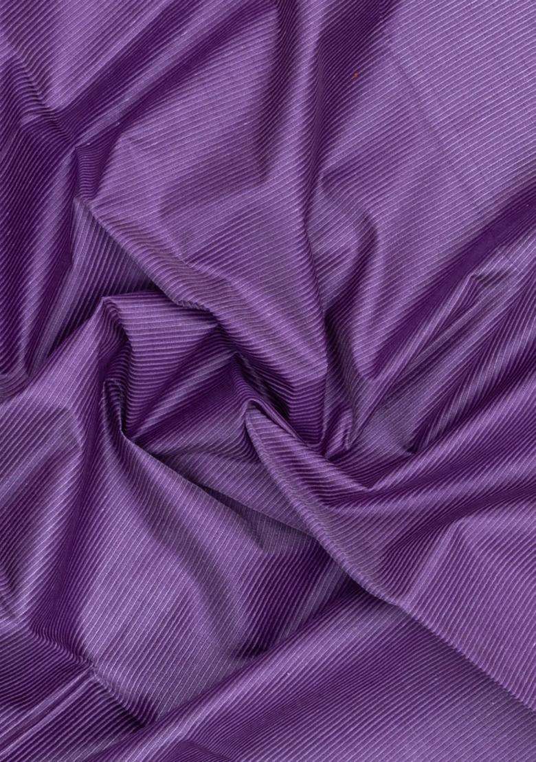 Lilac Woven Tussar Silk Saree With Stripes With Checks And Stripes Design For Women - Indya