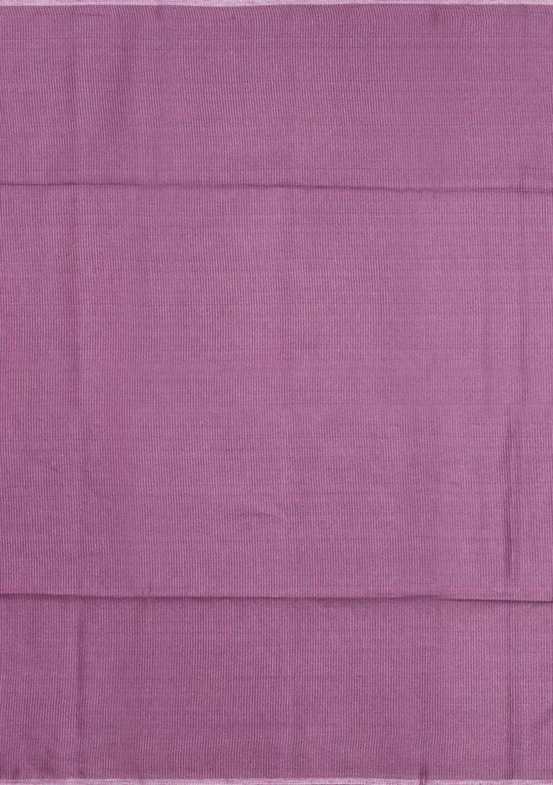 Dusty Pink Woven Tussar Silk Saree With Stripes With Checks And Stripes Design For Women - Indya