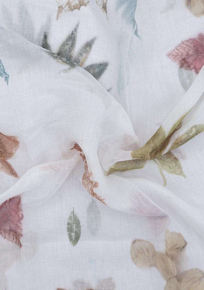 White Printed Synthetic Kota Art Silk Saree Zari Border With Jhalar For Women - Indya