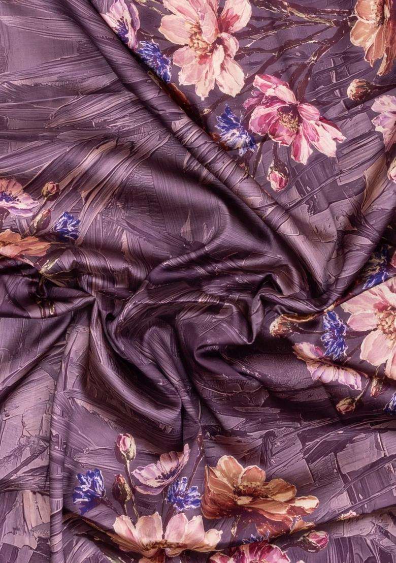 Lilac Printed Synthetic Tussar Silk Saree With Zari Border For Women - Indya