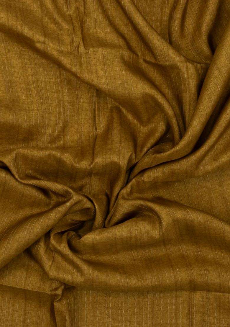 Mustard Printed Synthetic Tussar Silk Saree With Zari Stripes Border For Women - Indya