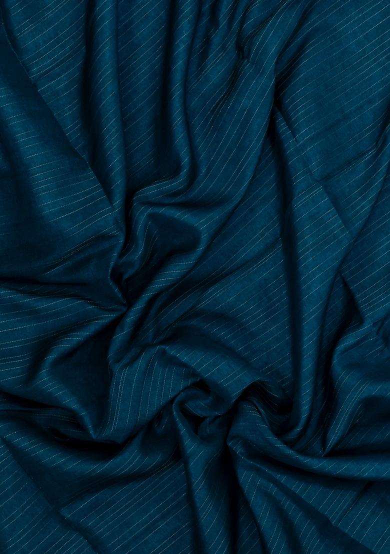Navy Blue Printed Synthetic Tussar Silk Saree With Zari Stripes Border For Women - Indya