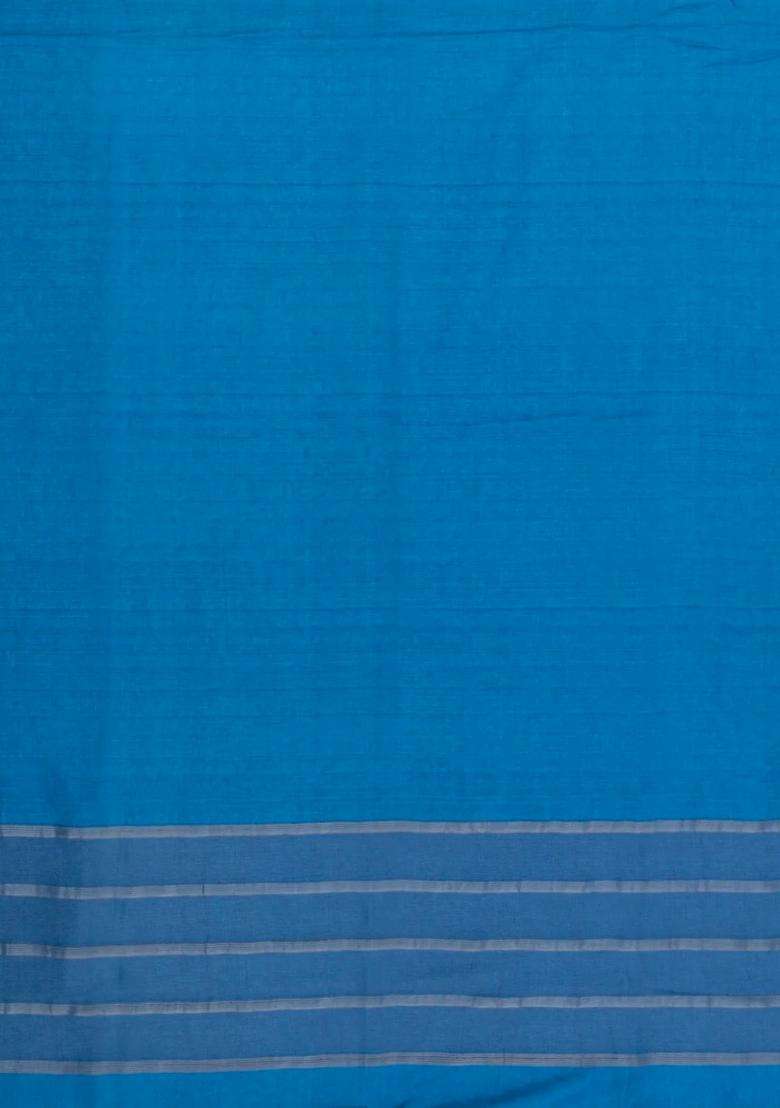 Sky Blue Printed Synthetic Tussar Silk Saree With Zari Stripes Border For Women - Indya