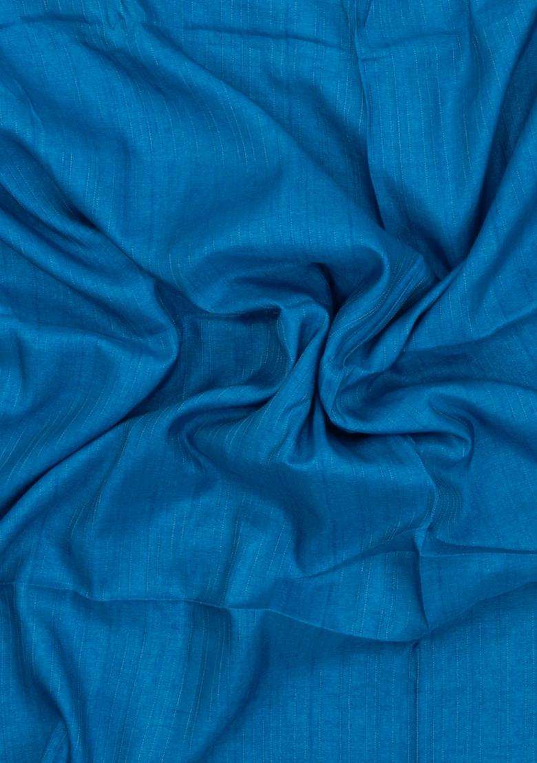 Sky Blue Printed Synthetic Tussar Silk Saree With Zari Stripes Border For Women - Indya