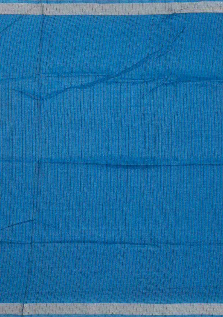 Sky Blue Printed Synthetic Tussar Silk Saree With Zari Stripes Border For Women - Indya