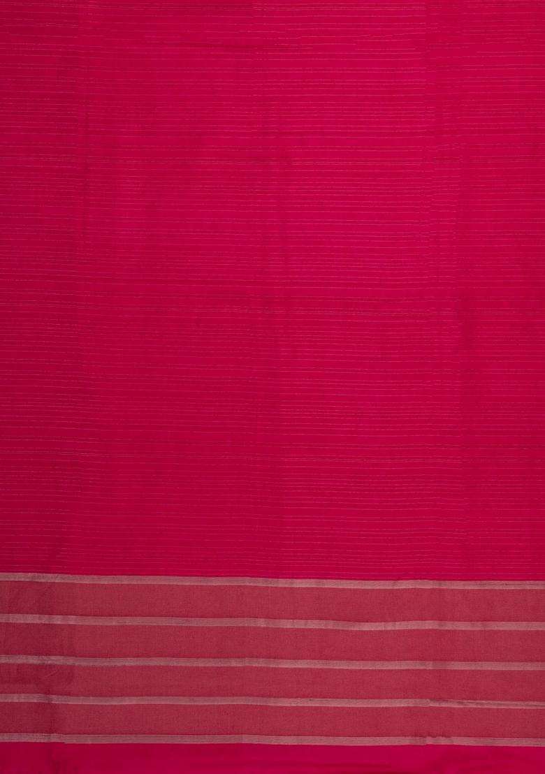 Pink Printed Synthetic Tussar Silk Saree With Zari Stripes Border For Women - Indya