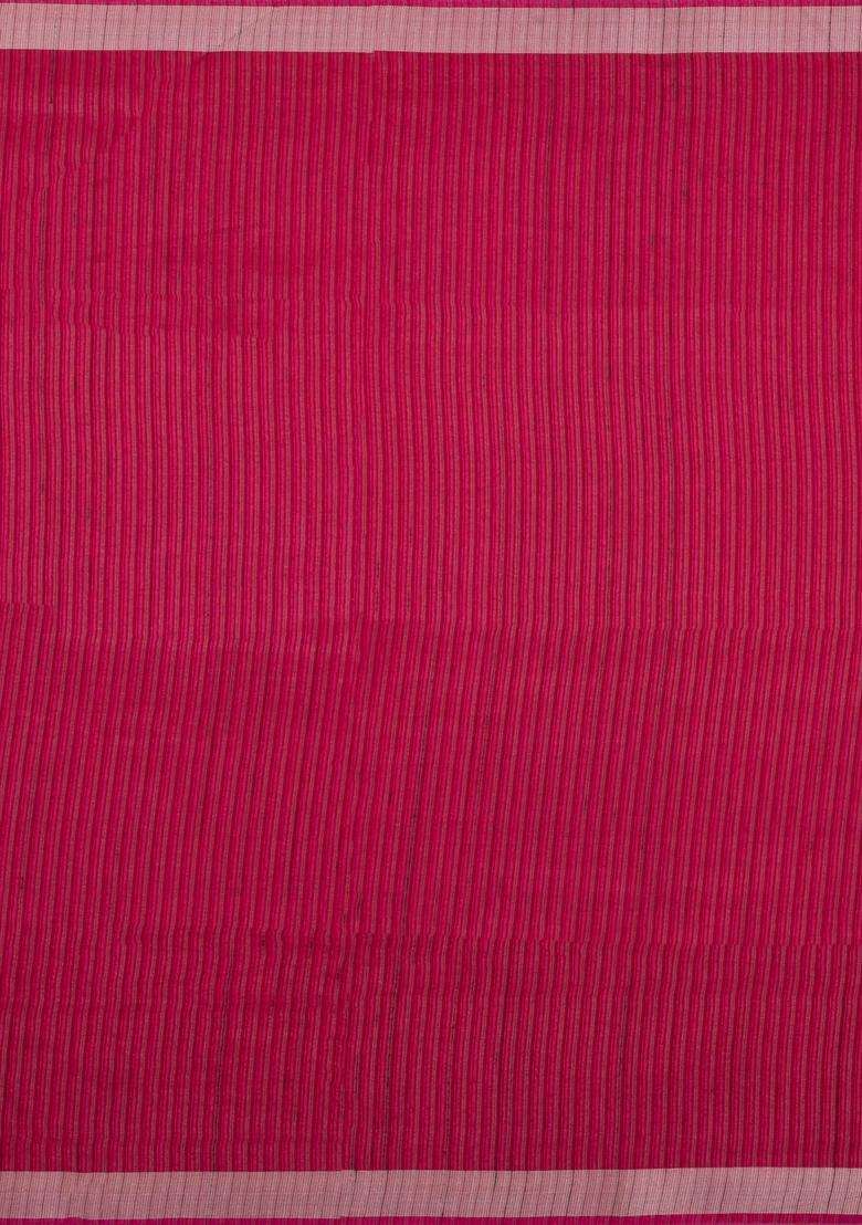 Pink Printed Synthetic Tussar Silk Saree With Zari Stripes Border For Women - Indya