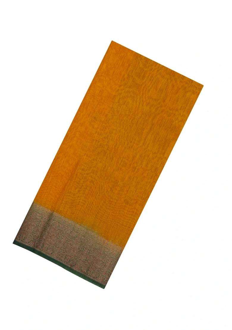 Mustard Woven Blended Art Chanderi Silk Cotton Saree With Zari Border With Traditional Woven Design For Women - Indya
