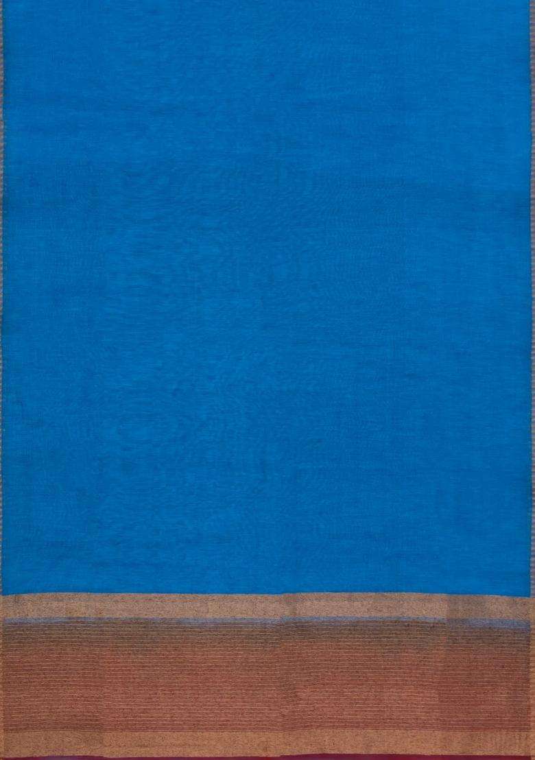 Blue Woven Blended Art Chanderi Silk Cotton Saree With Zari Border With Traditional Woven Design For Women - Indya