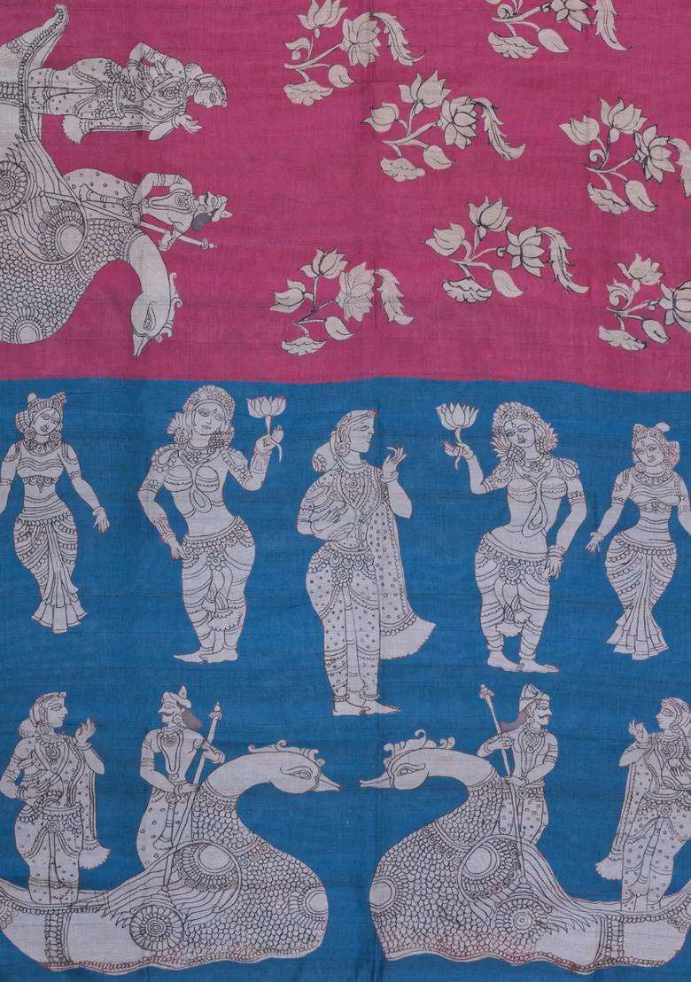 Pink Printed Synthetic Tussar Silk Saree With Contrast Border For Women - Indya
