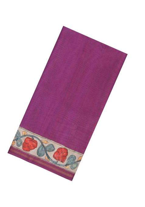 Magenta Printed Synthetic Tussar Silk Saree With Contrast Border For Women