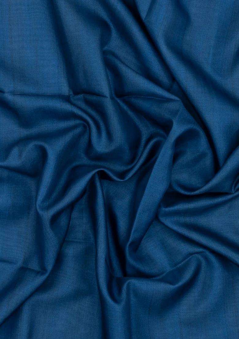 Indigo Printed Synthetic Tussar Silk Saree With Contrast Border For Women - Indya