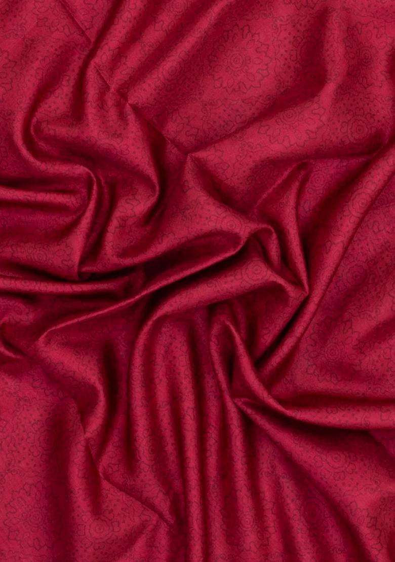 Crimson Printed Synthetic Tussar Silk Saree With Contrast Temple Border For Women - Indya