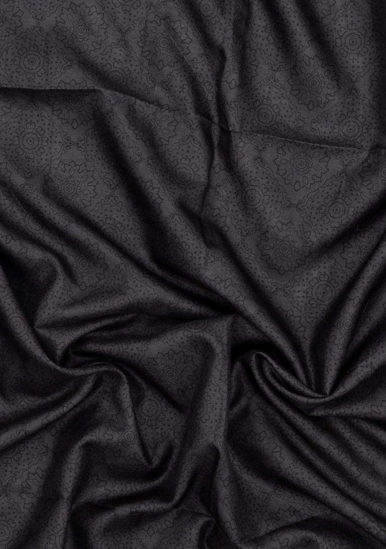 Dark Grey Printed Synthetic Tussar Silk Saree With Contrast Temple Border For Women - Indya