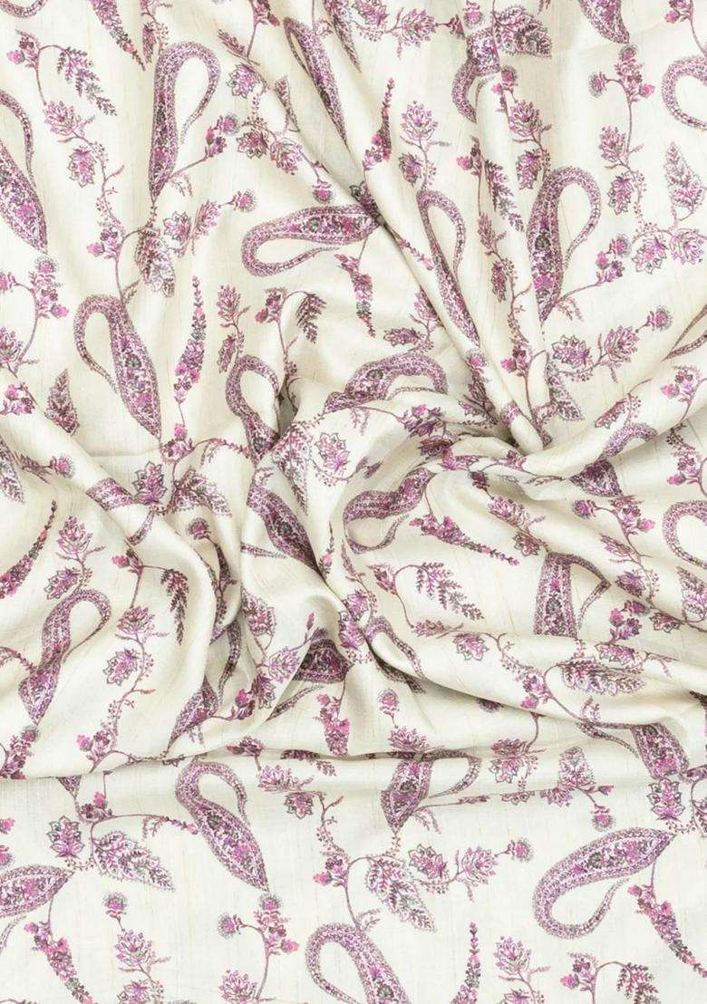 Off White Printed Synthetic Kotha Silk Saree With Zari Border For Women - Indya