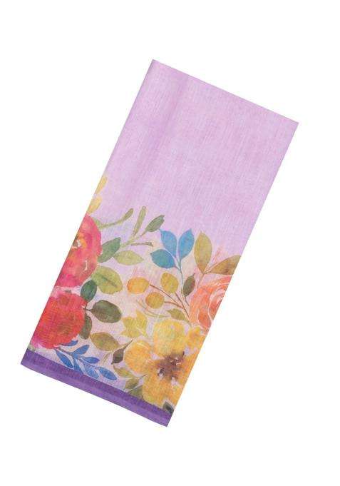Lavander Lavender Printed Synthetic Linen Saree With Floral Motifs For Women