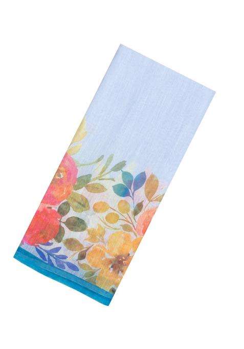 Light Blue Printed Synthetic Linen Saree With Floral Motifs For Women