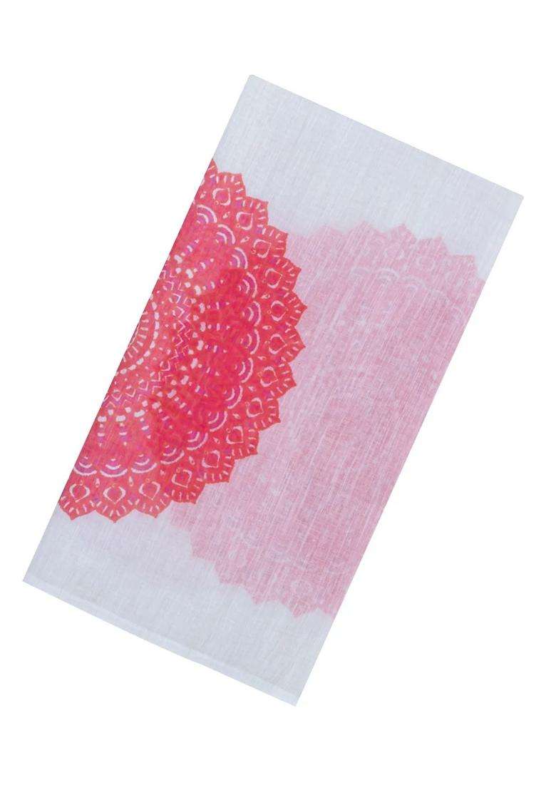 White Printed Synthetic Linen Saree With Floral Motifs For Women - Indya