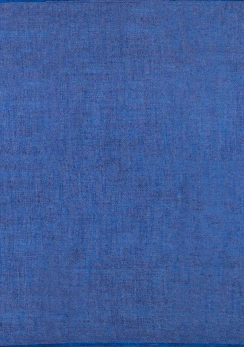 Blue Printed Synthetic Linen Saree With Floral Motifs For Women - Indya