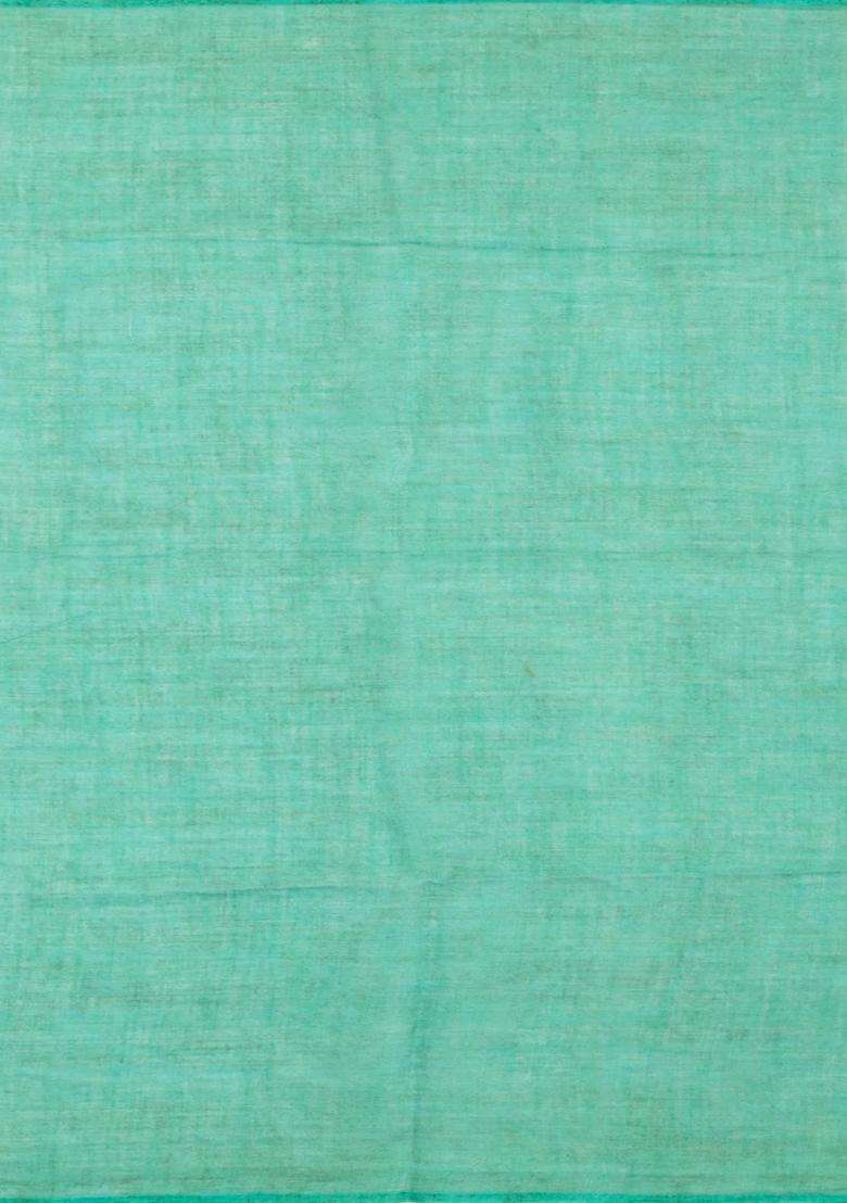 Aquamarine Printed Synthetic Linen Saree With Floral Motifs For Women - Indya
