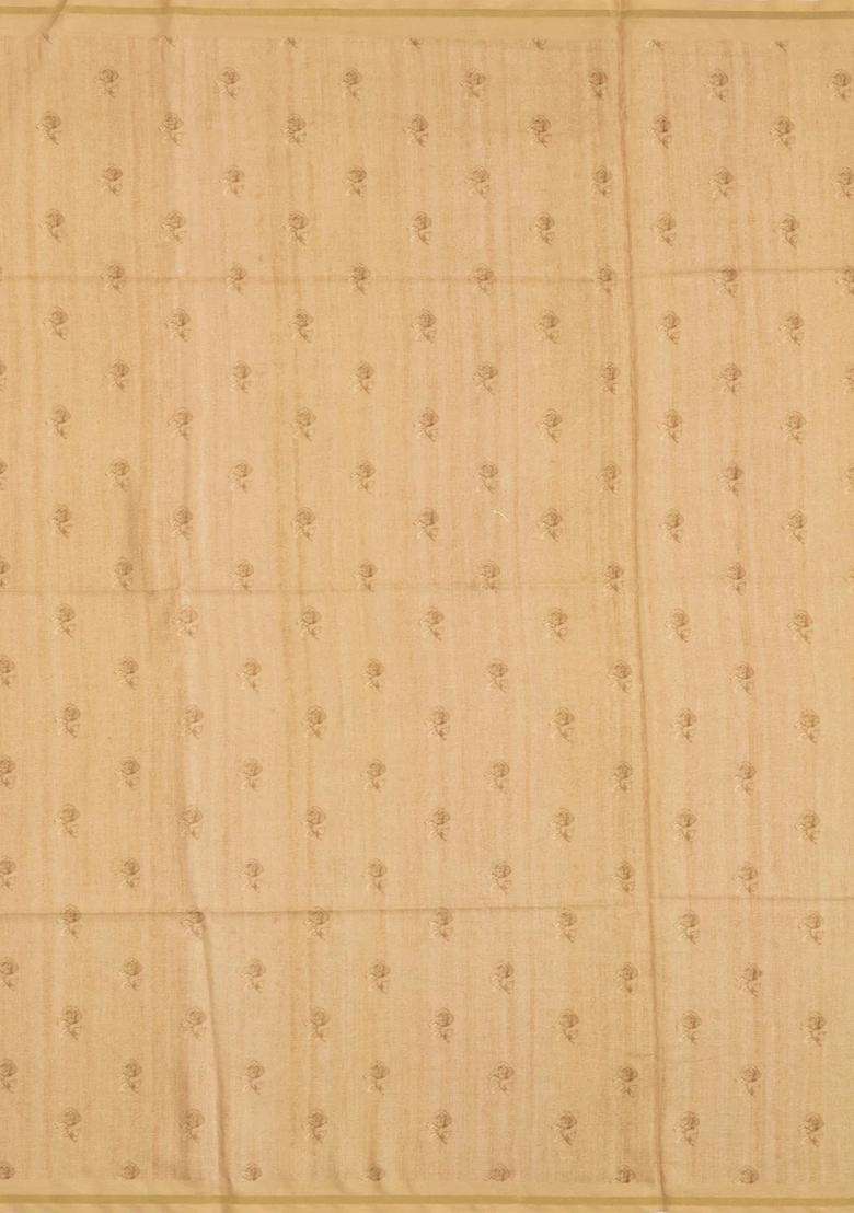 Taupe Printed Synthetic Tussar Silk Saree With Contrast Border For Women - Indya