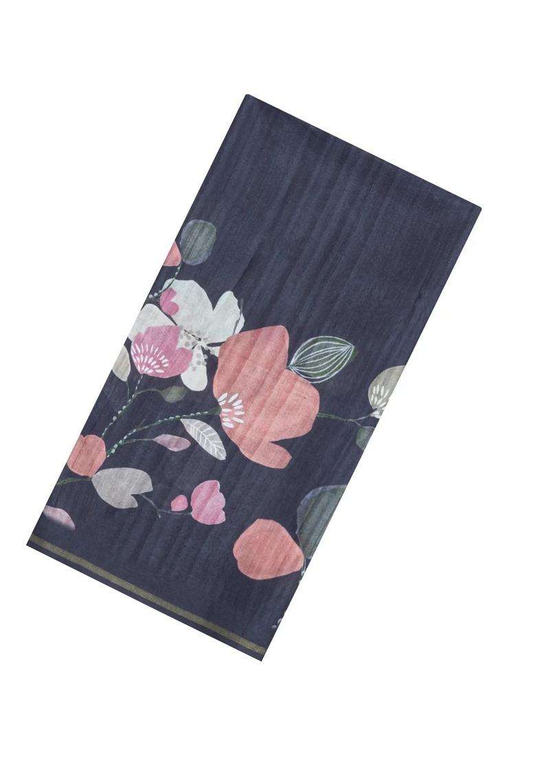 Dark Grey Printed Synthetic Tussar Silk Saree With Contrast Border For Women - Indya