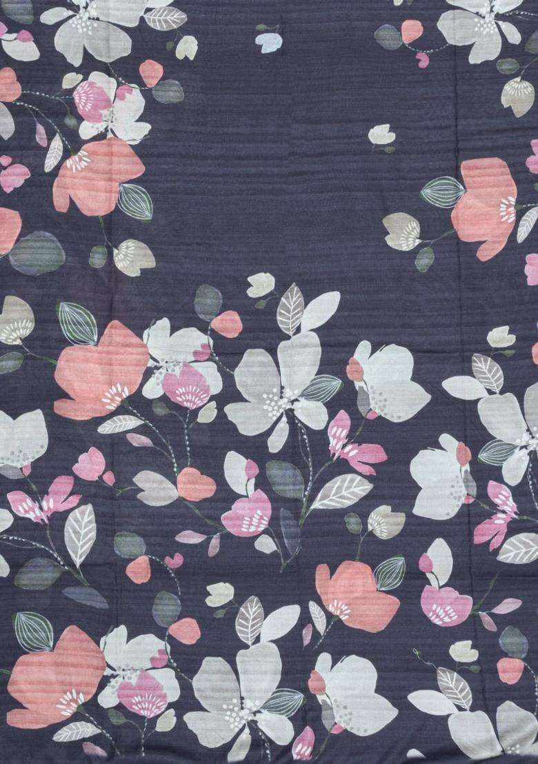 Dark Grey Printed Synthetic Tussar Silk Saree With Contrast Border For Women - Indya
