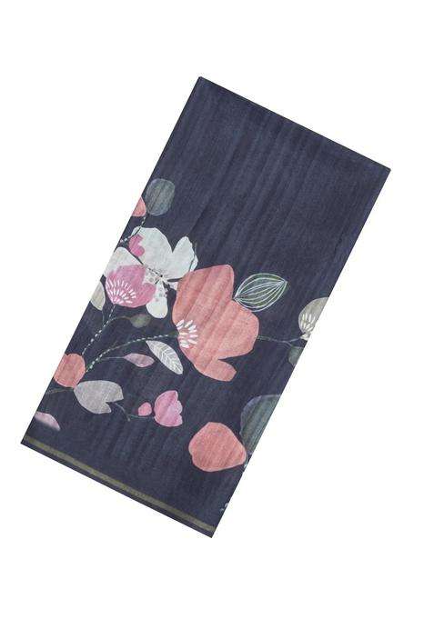 Dark Grey Printed Synthetic Tussar Silk Saree With Contrast Border For Women
