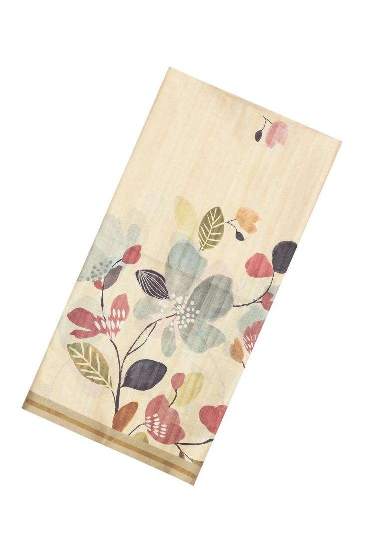 Sandal Printed Synthetic Tussar Silk Saree With Contrast Border For Women - Indya