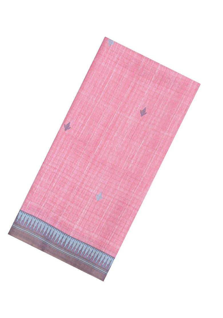 Pink Printed Synthetic Tussar Silk Saree With Contrast Border For Women - Indya