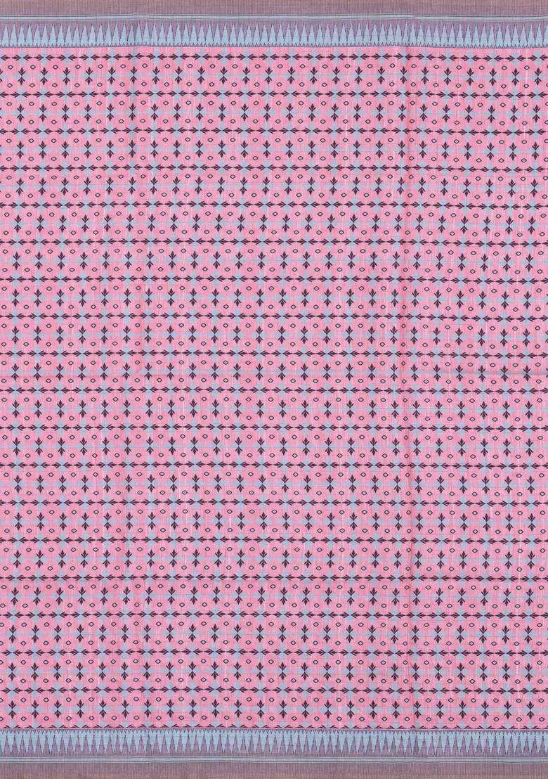 Pink Printed Synthetic Tussar Silk Saree With Contrast Border For Women - Indya