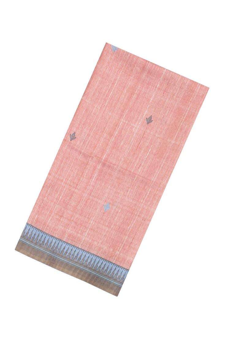 Peach Printed Synthetic Tussar Silk Saree With Contrast Border For Women - Indya