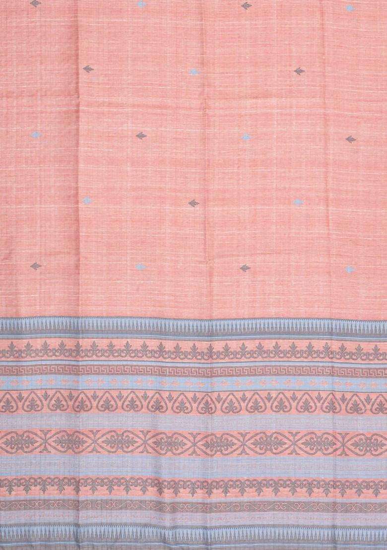 Peach Printed Synthetic Tussar Silk Saree With Contrast Border For Women - Indya