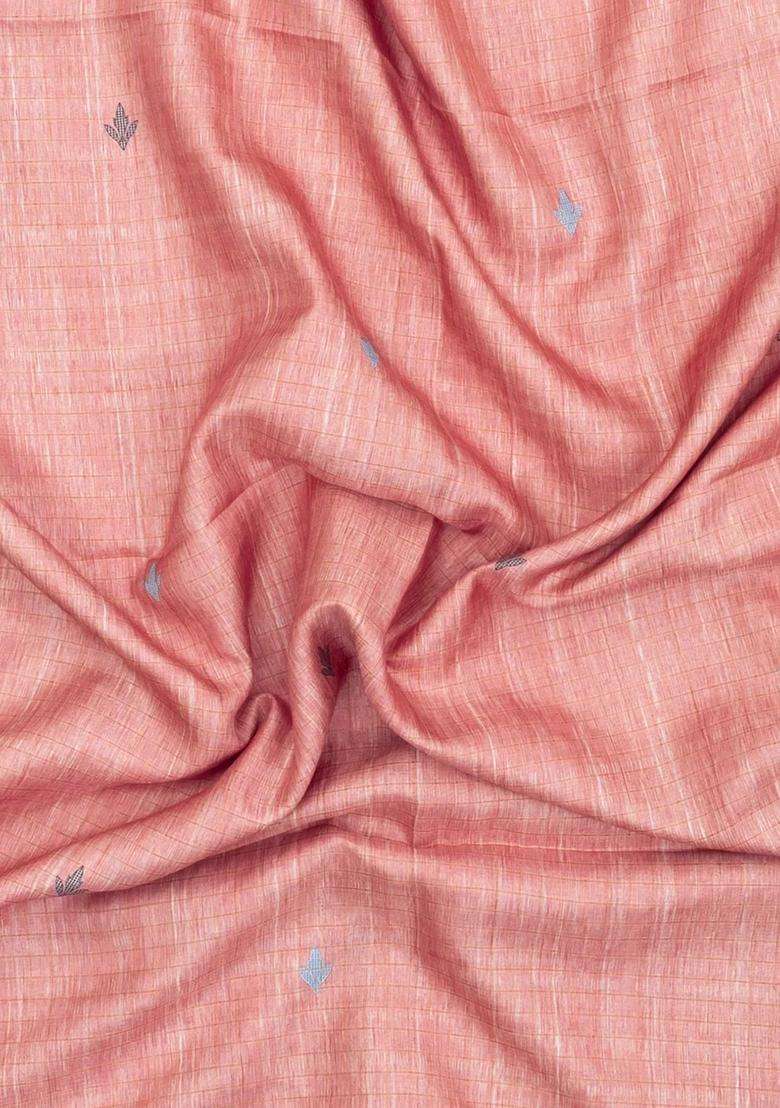 Peach Printed Synthetic Tussar Silk Saree With Contrast Border For Women - Indya
