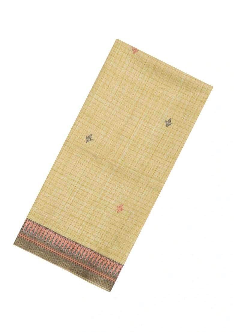 Yellow Printed Synthetic Tussar Silk Saree With Contrast Border For Women - Indya