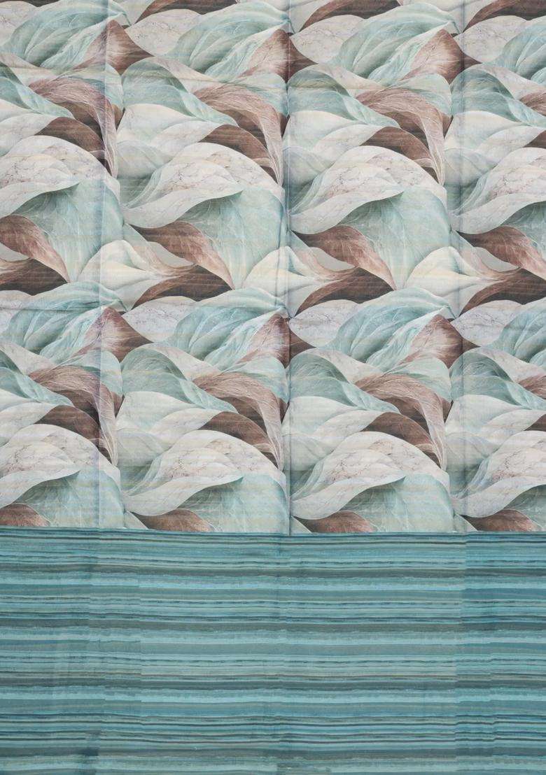 Turquoise Printed Synthetic Tussar Silk Saree With Contrast Border For Women - Indya