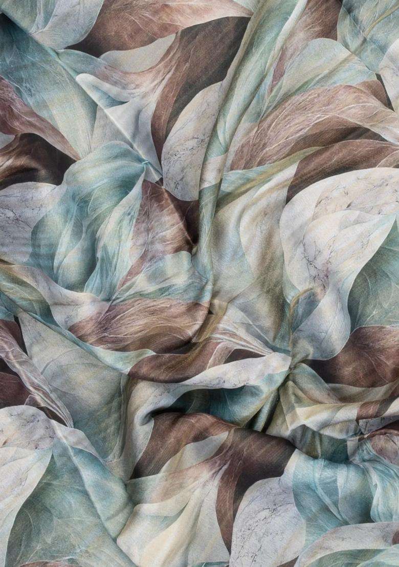 Turquoise Printed Synthetic Tussar Silk Saree With Contrast Border For Women - Indya