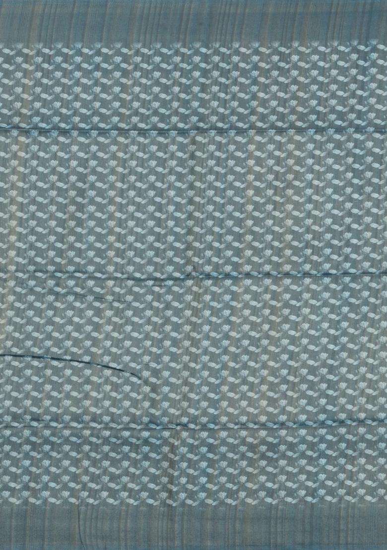 Dark Grey Printed Synthetic Tussar Silk Saree With Contrast Border For Women - Indya